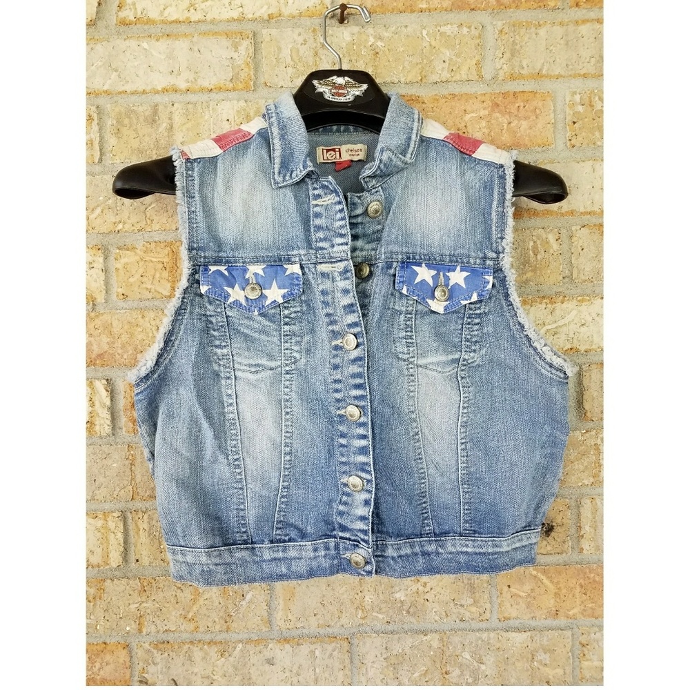 Denim vest American flag details